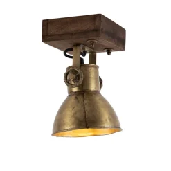 Industriële plafondspot brons met hout 18 cm - Mangoes