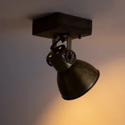 Industriële plafondspot brons met hout 18 cm - Mangoes