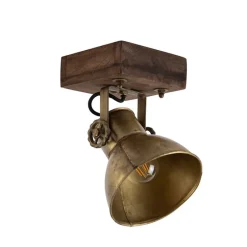 Industriële plafondspot brons met hout 18 cm - Mangoes