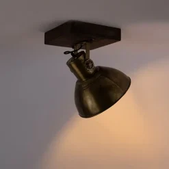 Industriële plafondspot brons met hout 30 cm - Mangoes