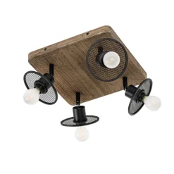 Industriële plafondspot zwart met hout 4-lichts - Jasmijn