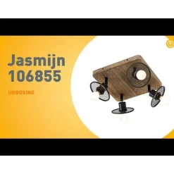 Industriële plafondspot zwart met hout 4-lichts - Jasmijn