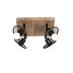 Industriële plafondspot zwart met hout 4-lichts - Jasmijn