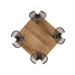 Industriële plafondspot zwart met hout 4-lichts - Jasmijn