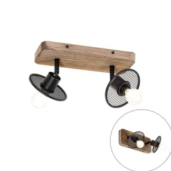 Industriële plafondspot zwart met hout 2-lichts - Jasmijn