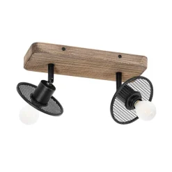 Industriële plafondspot zwart met hout 2-lichts - Jasmijn