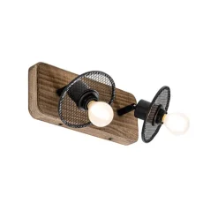 Industriële plafondspot zwart met hout 2-lichts - Jasmijn