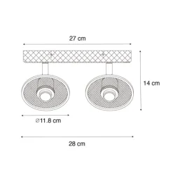 Industriële plafondspot zwart met hout 2-lichts - Jasmijn