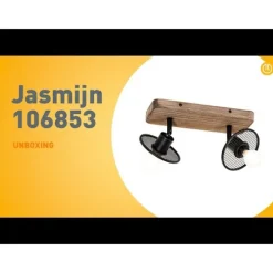 Industriële plafondspot zwart met hout 2-lichts - Jasmijn