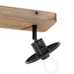 Industriële plafondspot zwart met hout 2-lichts - Jasmijn