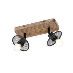 Industriële plafondspot zwart met hout 2-lichts - Jasmijn