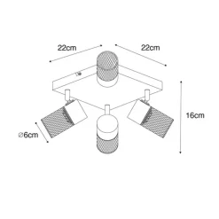 Industriële plafondspot zwart 4-lichts verstelbaar - Jim