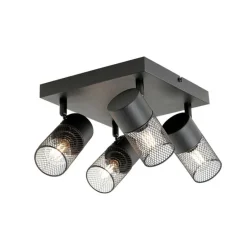 Industriële plafondspot zwart 4-lichts verstelbaar - Jim