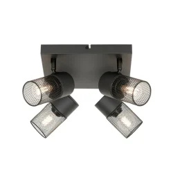 Industriële plafondspot zwart 4-lichts verstelbaar - Jim
