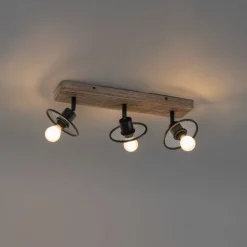 Industriële plafondspot zwart met hout 3-lichts - Jasmijn