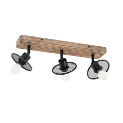 Industriële plafondspot zwart met hout 3-lichts - Jasmijn