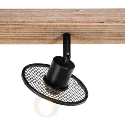 Industriële plafondspot zwart met hout 3-lichts - Jasmijn