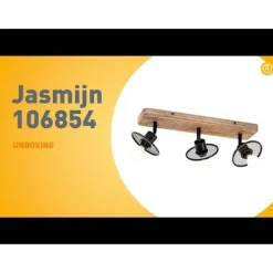 Industriële plafondspot zwart met hout 3-lichts - Jasmijn