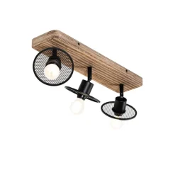 Industriële plafondspot zwart met hout 3-lichts - Jasmijn