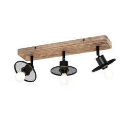 Industriële plafondspot zwart met hout 3-lichts - Jasmijn