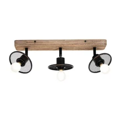 Industriële plafondspot zwart met hout 3-lichts - Jasmijn