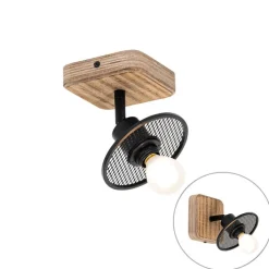 Industriële plafondspot zwart met hout - Jasmijn