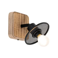 Industriële plafondspot zwart met hout - Jasmijn