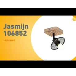 Industriële plafondspot zwart met hout - Jasmijn