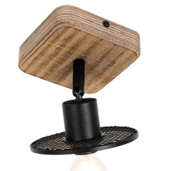 Industriële plafondspot zwart met hout - Jasmijn