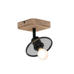 Industriële plafondspot zwart met hout - Jasmijn