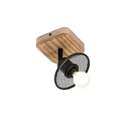 Industriële plafondspot zwart met hout - Jasmijn