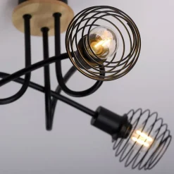 Industriële plafondspot zwart met hout 3-lichts - Winsten