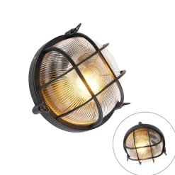 Industriële ronde wandlamp zwart IP44 - Noutica