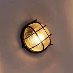 Industriële ronde wandlamp zwart IP44 - Noutica