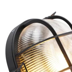 Industriële ronde wandlamp zwart IP44 - Noutica
