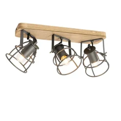 Industriële spot donkergrijs met hout verstelbaar 3-lichts - Arthur