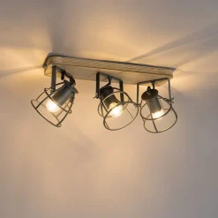 Industriële spot donkergrijs met hout verstelbaar 3-lichts - Arthur