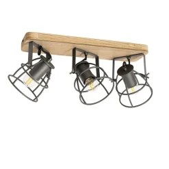 Industriële spot donkergrijs met hout verstelbaar 3-lichts - Arthur