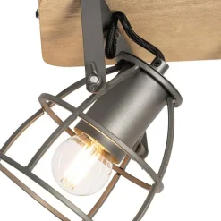 Industriële spot donkergrijs met hout verstelbaar 3-lichts - Arthur