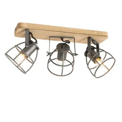 Industriële spot donkergrijs met hout verstelbaar 3-lichts - Arthur