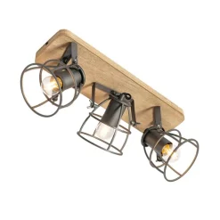 Industriële spot donkergrijs met hout verstelbaar 3-lichts - Arthur