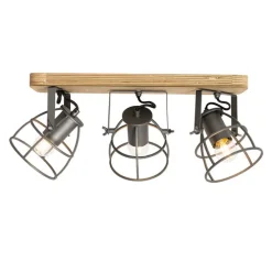 Industriële spot donkergrijs met hout verstelbaar 3-lichts - Arthur