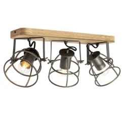 Industriële spot donkergrijs met hout verstelbaar 3-lichts - Arthur