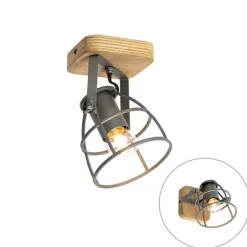 Industriële spot donkergrijs met hout verstelbaar - Arthur