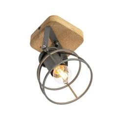 Industriële spot donkergrijs met hout verstelbaar - Arthur