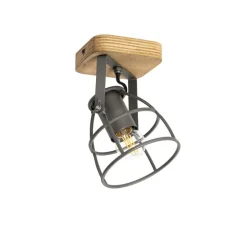 Industriële spot donkergrijs met hout verstelbaar - Arthur