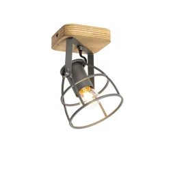 Industriële spot donkergrijs met hout verstelbaar - Arthur
