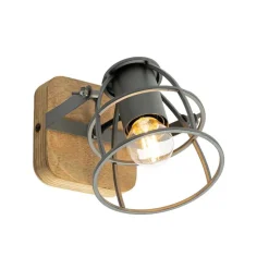 Industriële spot donkergrijs met hout verstelbaar - Arthur