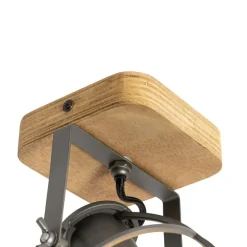 Industriële spot donkergrijs met hout verstelbaar - Arthur