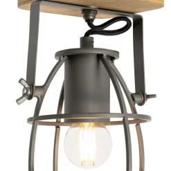 Industriële spot donkergrijs met hout verstelbaar - Arthur